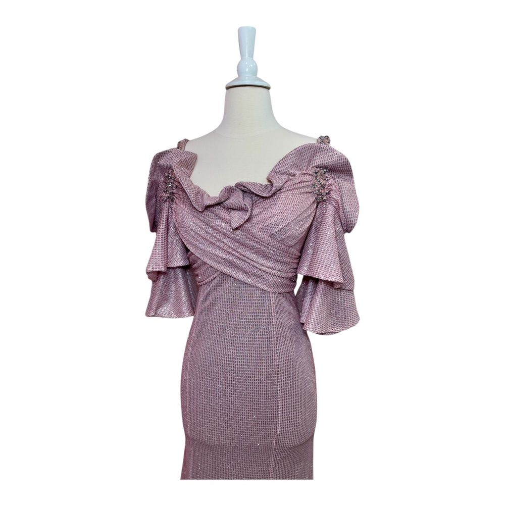 Elegant Pink Off-Shoulder Evening Gown - Picture 2 of 2